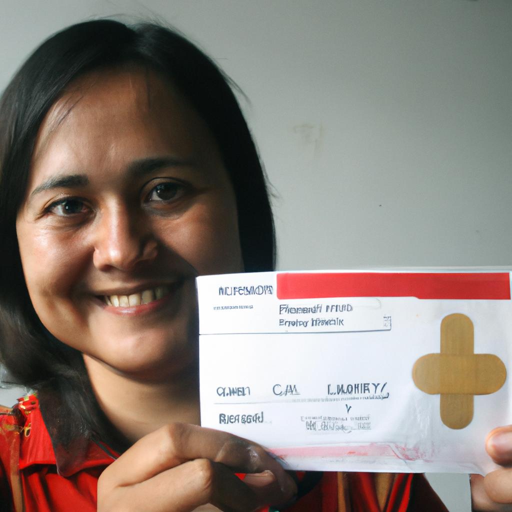 Person holding donation check, smiling