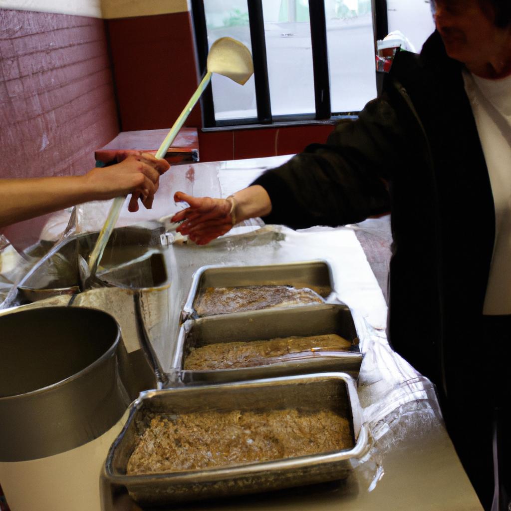 Person volunteering at a soup kitchen